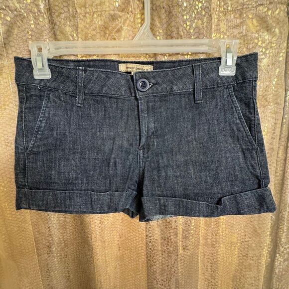 Forever 21 Vintage 2000s Y2K Low Rise Blue Cuffed Shorty Micro Shorts Size 30 - Picture 1 of 7